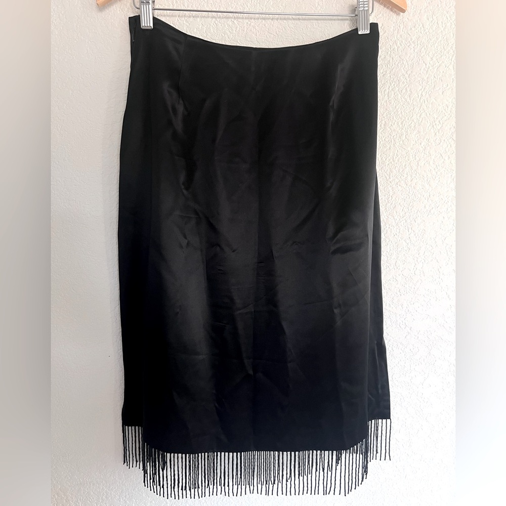 Vintage INC 100% Silk Beaded Tassel High Waisted Skirt